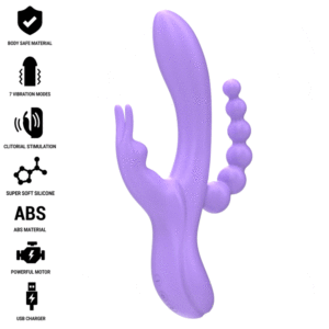 INTENSE - MIKO VIBRATORE TRIPLO CONIGLIO  STIMOLATORE  ANALE 7 VIBRAZIONI VIOLA